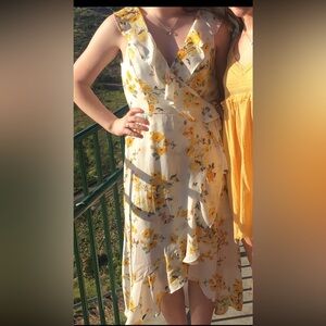 Charming Charlie White flowy dress with Yellow Flowers